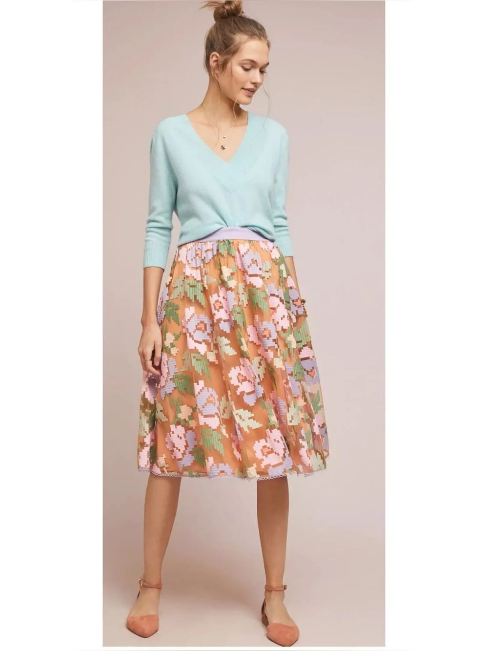 Maeve by Anthropology Pixilated Tulle Midi Skirt Size XS ~ Pristine